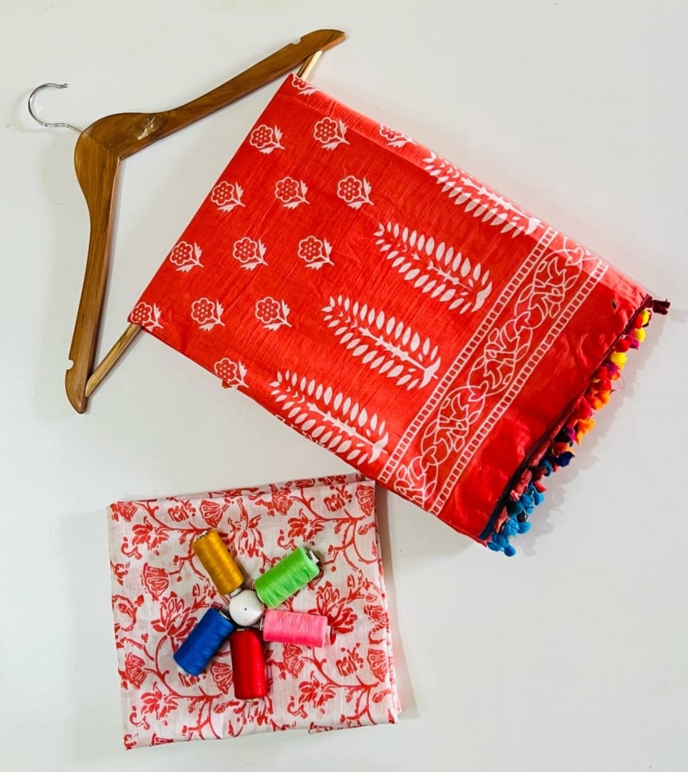 Hand block print Saree with blouse